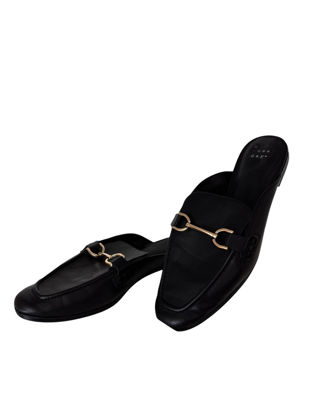 ⭐️ A New Day Black Horsebit Loafer Mule Flats Gold Hardware Size 8.5